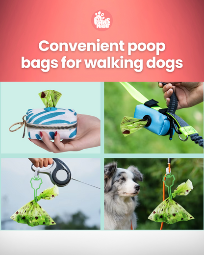 Dog Poop Leak Proof Bags with Dispenser and Leash Clip, Unscented, 90 Count, 13 Inch x 9, Green